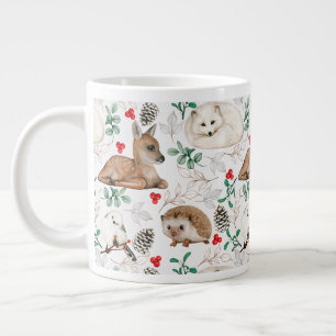 Grande Tasse Animaux de bois, motif de Noël blanc