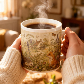 Grande Tasse Animaux de la forêt vintage Botanical Cottagecore