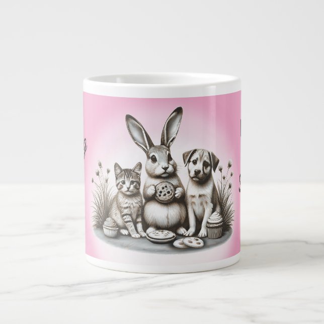 Grande Tasse Animaux mignons mangeant des cookies partageant vo (Devant)