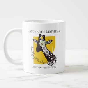 Grande Tasse Anniversaire de girafe funky blanc jaune et noir