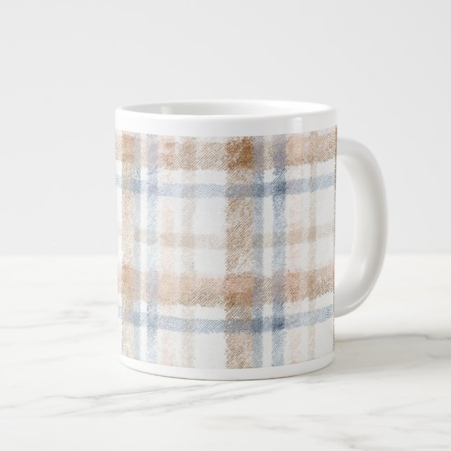 Grande Tasse Anniversaire Rayures Marron Crème Bleu Tan (Devant droit)