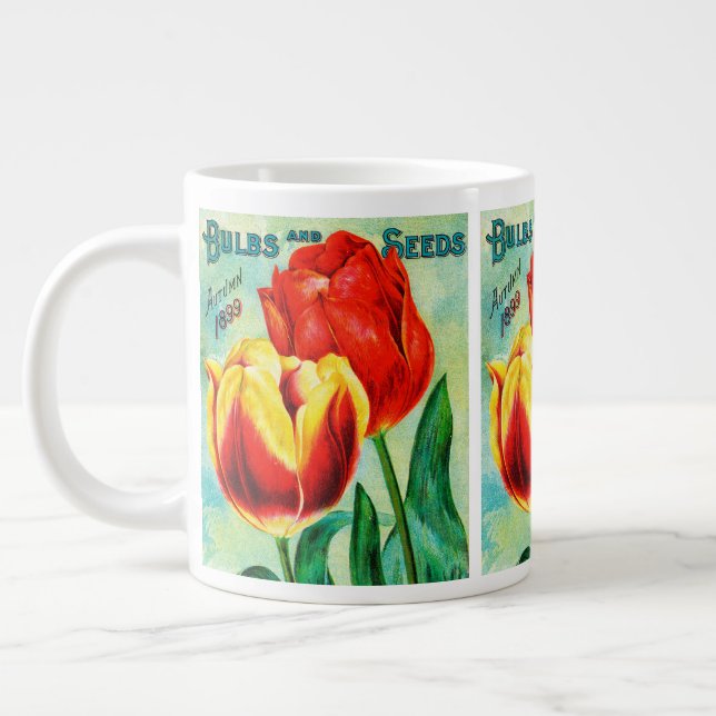 Grande Tasse Annonce Jardin Antique, Tulipes Rouges Jaunes (Gauche)