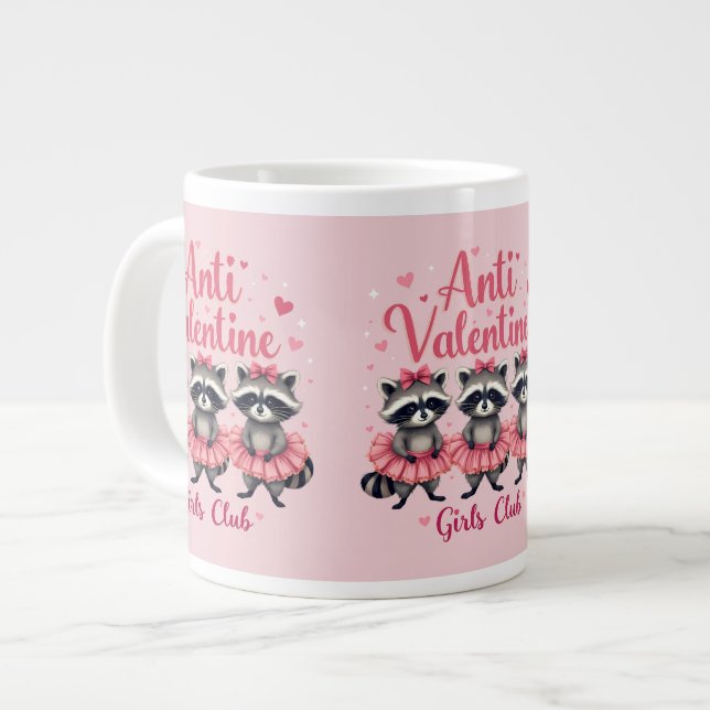Grande Tasse Anti Valentine's Day Funny Raccoon Cute Kawaii (Devant gauche)