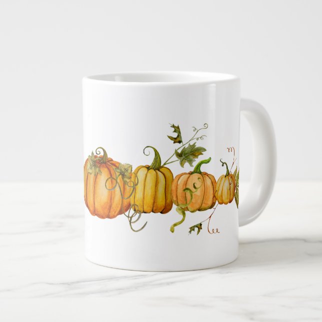 Grande Tasse Aquarelle Automne Citrouilles de récolte d'automne (Devant droit)