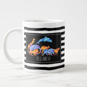 Grande Tasse Aquarelle colorée du troupeau d'animaux sauvages