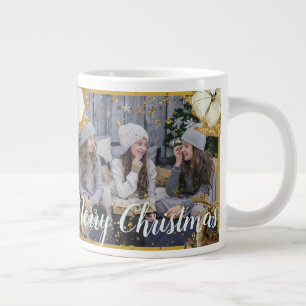 Grande Tasse Aquarelle d'or Fleurs de cerfs Joyeux Noël Photo