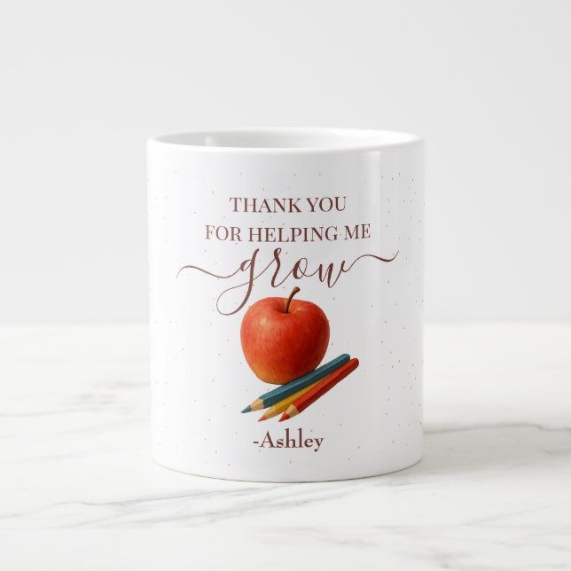 Grande Tasse Aquarelle Enseignant Apple - Cadeau Merci (Devant)