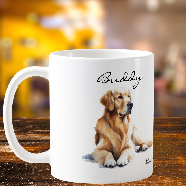 Grande Tasse Aquarelle Golden Retriever Personnaliser (Why do I have this Listed twice, Its Just a Larger Size Mug, To offer.)