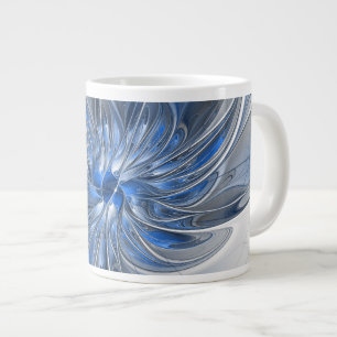Grande Tasse Aquarelle gris bleu Abstrait Fractal Art Flower