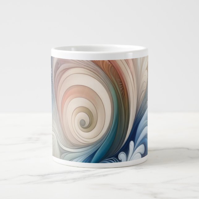 Grande Tasse Aquarelle Imaginaire Floral Pastel Bleu & Crème (Devant)