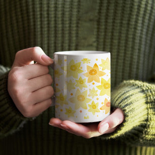 Grande Tasse Aquarelle jaune doux Daffodil & Motif de points