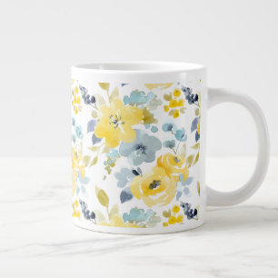Grande Tasse Aquarelle jaune et bleu Motif