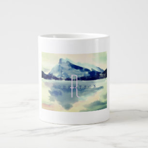 Grande Tasse Aquarelle moderne Marine Blue Mountain Monogramme
