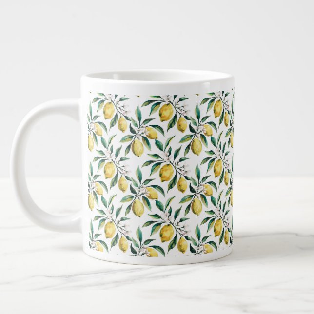 Grande Tasse Aquarelle moderne Motif jaune citron (Gauche)