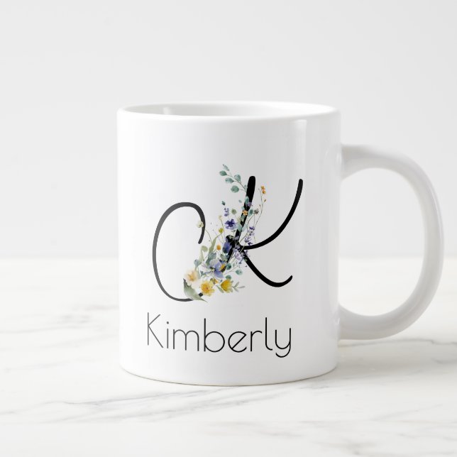 Grande Tasse Aquarelle monogramme de l'employeur du cadeau de r (Droite)