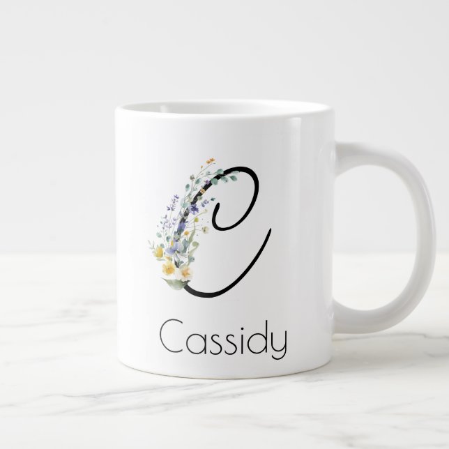 Grande Tasse Aquarelle monogramme de l'employeur du cadeau de r (Droite)