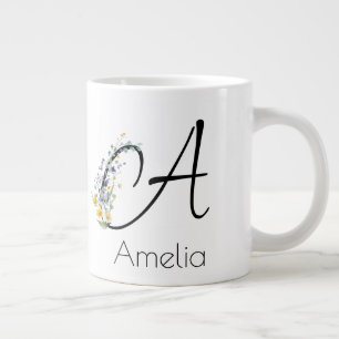 Grande Tasse Aquarelle monogramme de l'employeur du cadeau de r