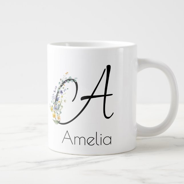 Grande Tasse Aquarelle monogramme de l'employeur du cadeau de r (Droite)