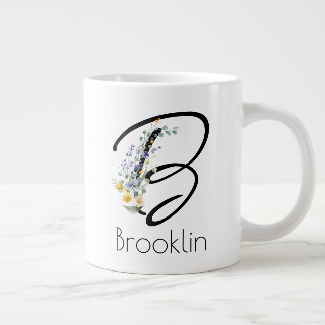 Grande Tasse Aquarelle monogramme de l'employeur du cadeau de r (Droite)