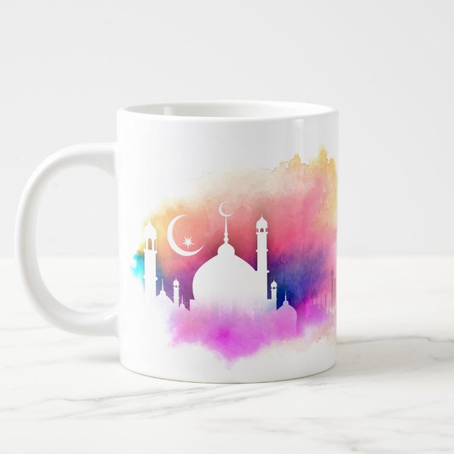 Grande Tasse Aquarelle Mosquée Ramadan Oranges et pourpres (Gauche)
