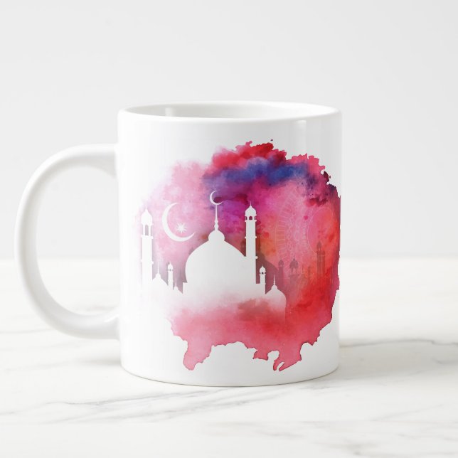 Grande Tasse Aquarelle Mosquée Ramadan Rouges et pourpres (Gauche)