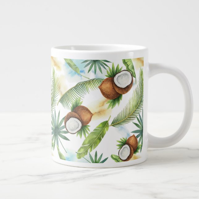 Grande Tasse Aquarelle Motif de noix de coco tropicale (Droite)
