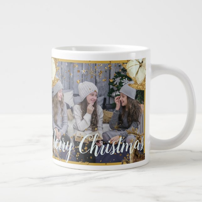 Grande Tasse Aquarelle or Fleurs de cerfs Joyeux Noël Photo (Droite)