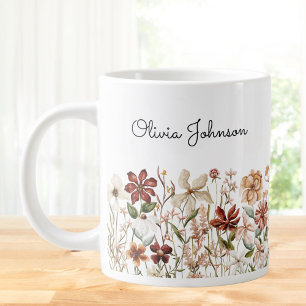 Grande Tasse Aquarelle personnalisée Vintage Fleur sauvage pré