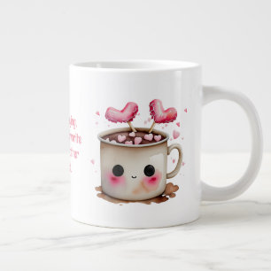 Grande Tasse Aquarelle rose et crème mignonne Coeurs de cacao c