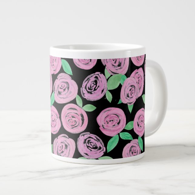 Grande Tasse Aquarelle, roses roses (Devant droit)