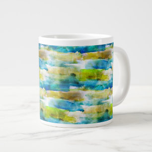 Grande Tasse Aquarelle vert abstrait, bleu