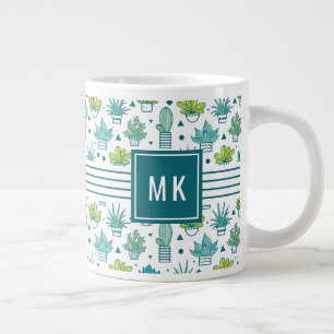 Grande Tasse Aquarelle verte et bleue Motif succulent