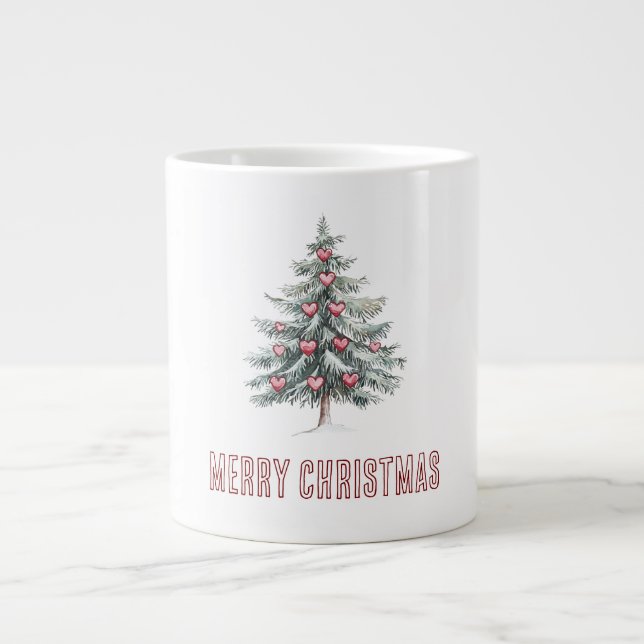 Grande Tasse Arbre de Noël aux coeurs (Devant)