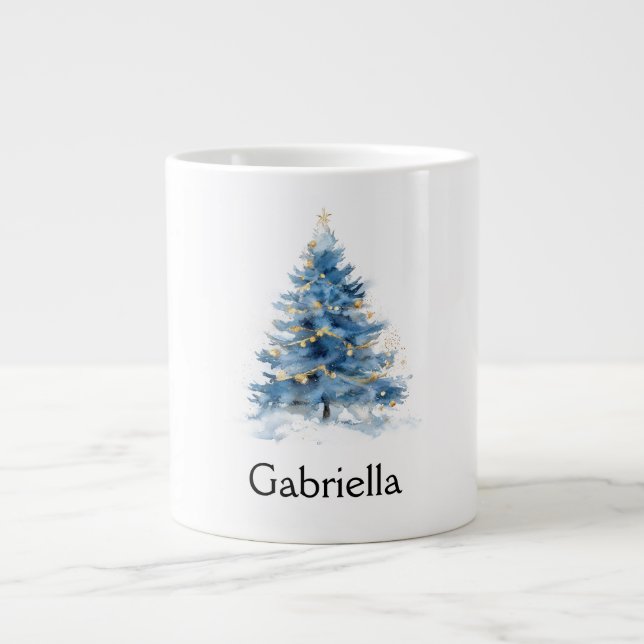Grande Tasse Arbre de Noël bleu or (Devant)