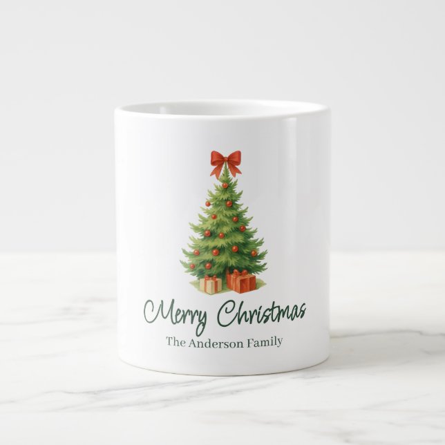 Grande Tasse Arbre de Noël élégant avec Bow rouge et présents - (Devant)