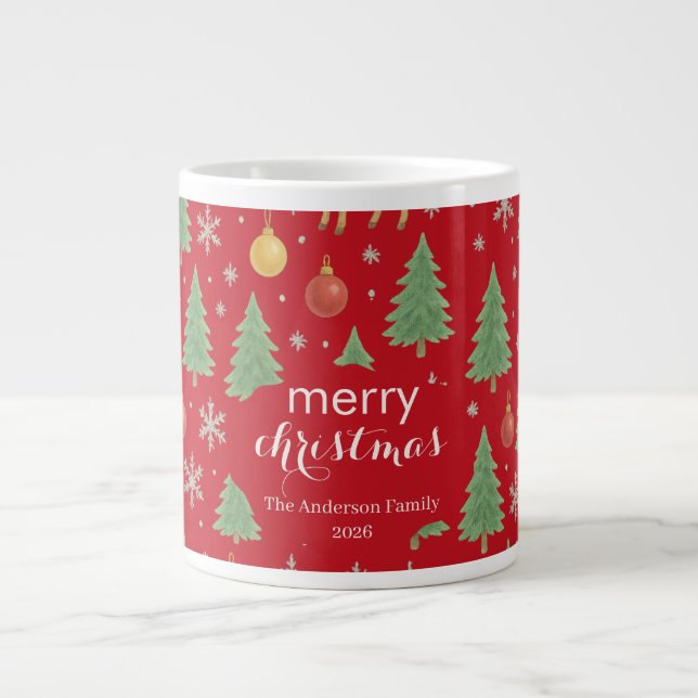 Grande Tasse Arbre de Noël et rennes aquarelles - (Devant)