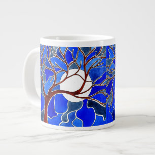 Grande Tasse Arbre et lune sur la toile - bleu