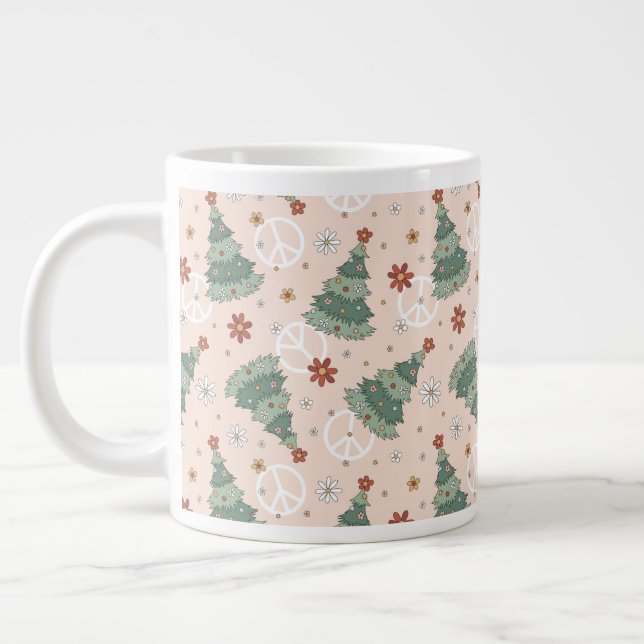 Grande Tasse Arbres de Noël et signes de paix Motif (Gauche)