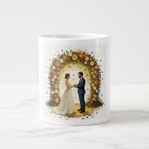 Grande Tasse Arc de Mariage Romantique Roses Dorées Couple