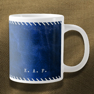 Grande Tasse  Archiviste en cuir bleu couture en détresse