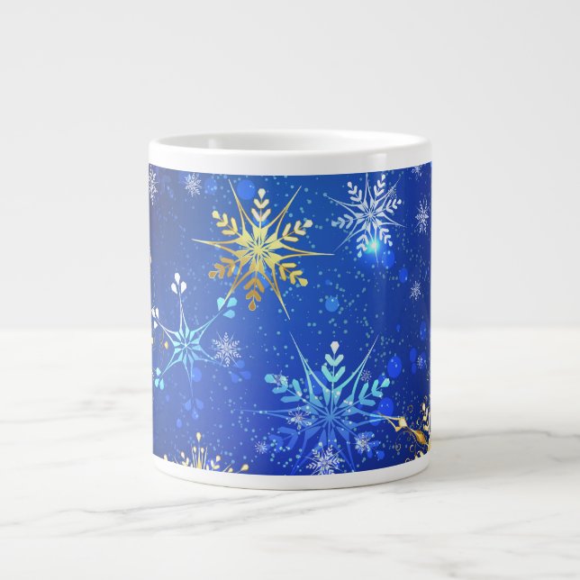 Grande Tasse Arrière - plan Bleu XMAS avec des flocons de neige (Devant)
