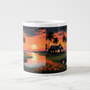Grande Tasse Arrière - plan D'Été Avec Palmiers Couchés De Sole