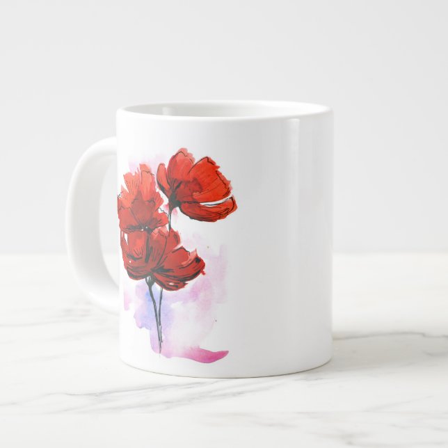 Grande Tasse arrière - plan floral peint Abstrait 2 (Devant gauche)