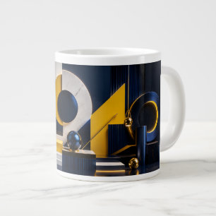 Grande Tasse Art abstrait dynamique avec marine, or et marbre