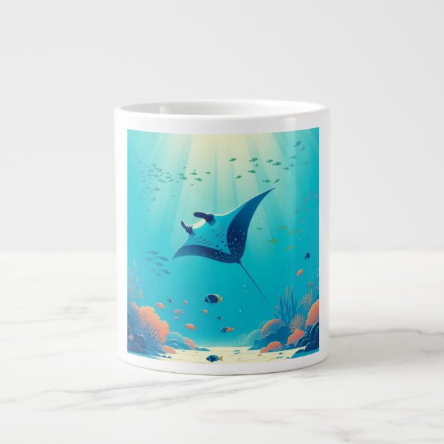 Grande Tasse Art côtier classique, raie manta (Devant)