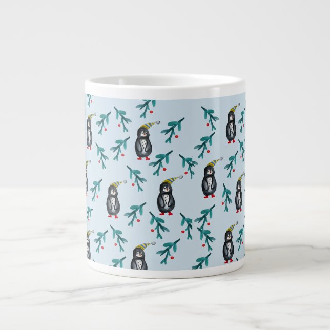 Grande Tasse Art de Noël des manchots (Devant)