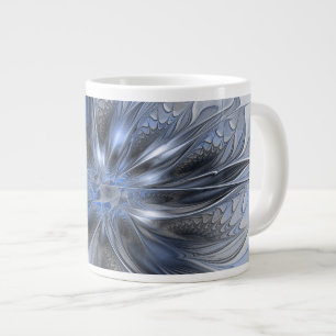 Grande Tasse Art floral fractal abstrait aquarelle gris bleu