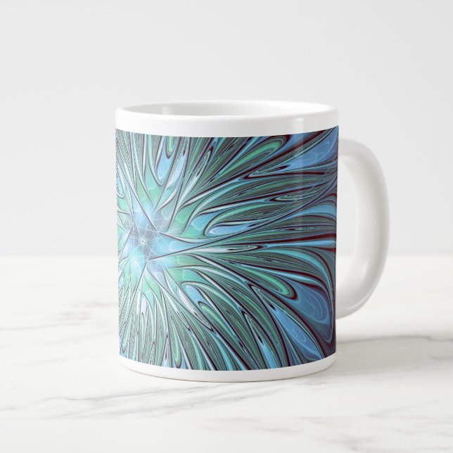 Grande Tasse Art fractal de fleurs bleues tendance abstrait mod (Devant droit)