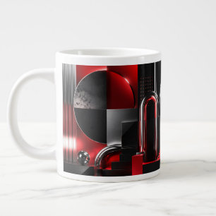 Grande Tasse Art géométrique abstrait dynamique rouge et noir C