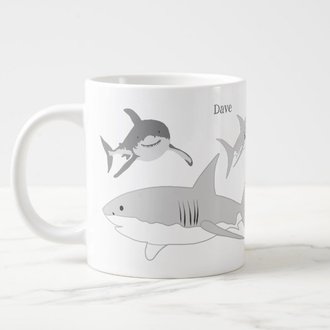 Grande Tasse Art joyeux des requins marins (Gauche)